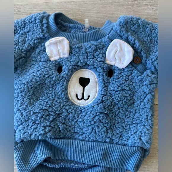 Chick Pea Bear Fleece Jogger Set Blue 0-3 Month NWT - Picture 2 of 4